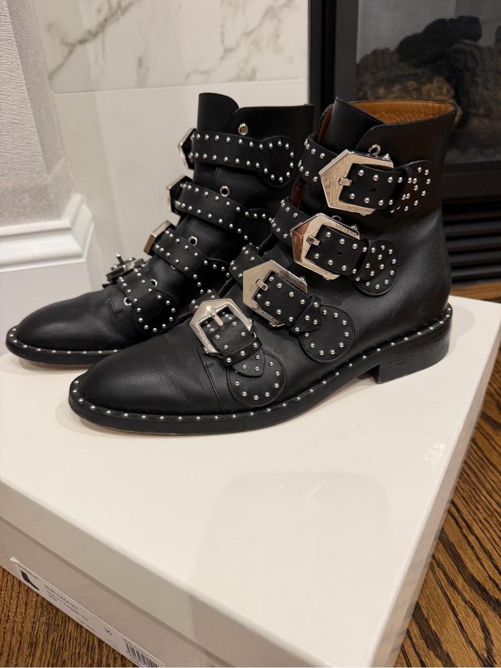 Givenchy Black Studded Leather Multi-Buckle Ankle Boots